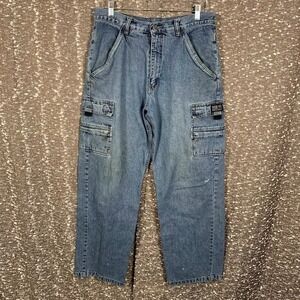 Vintage Wrangler Black Rivet Cargo Jeans Y2K Skater‎ Grunge Utility Men's 33x32